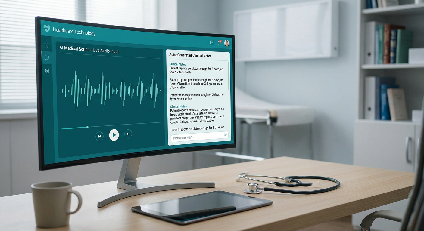 AI medical scribe software automating clinical documentation and EMR note-taking for doctors